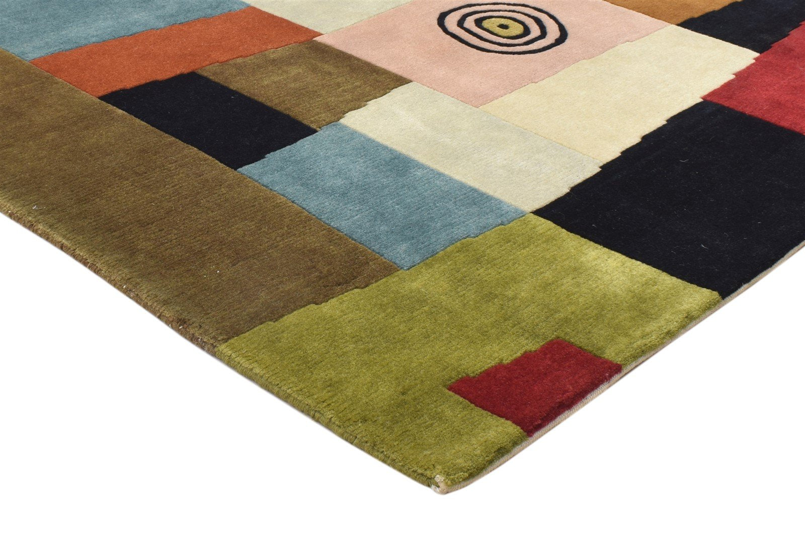 Hand Knotted Multi Color Wool Rug 5X7 Modern Indian Abstract Room Size Carpet 