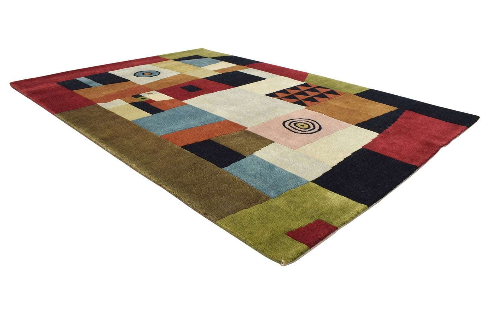 Hand Knotted Multi Color Wool Rug 5X7 Modern Indian Abstract Room Size Carpet 