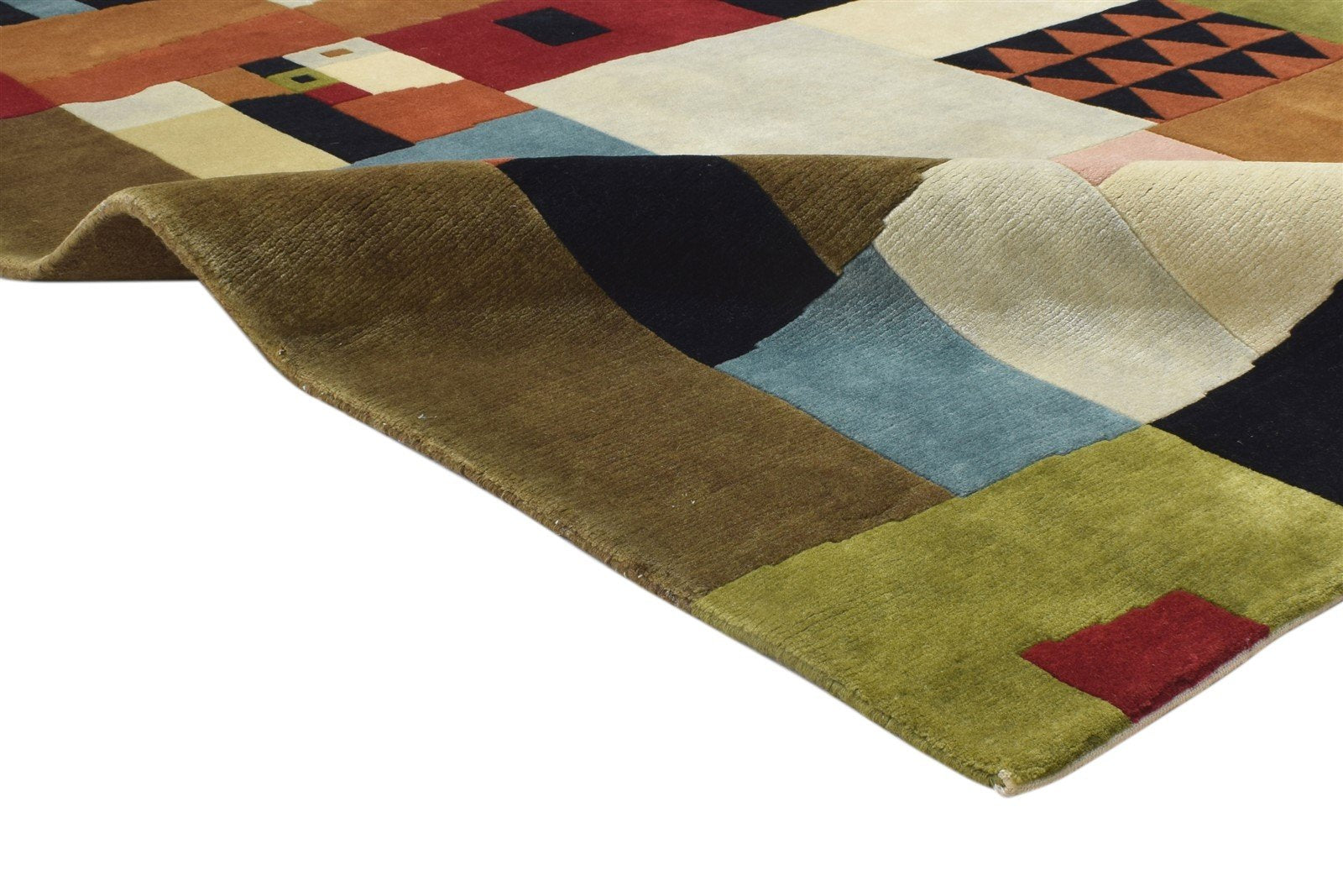 Hand Knotted Multi Color Wool Rug 5X7 Modern Indian Abstract Room Size Carpet 