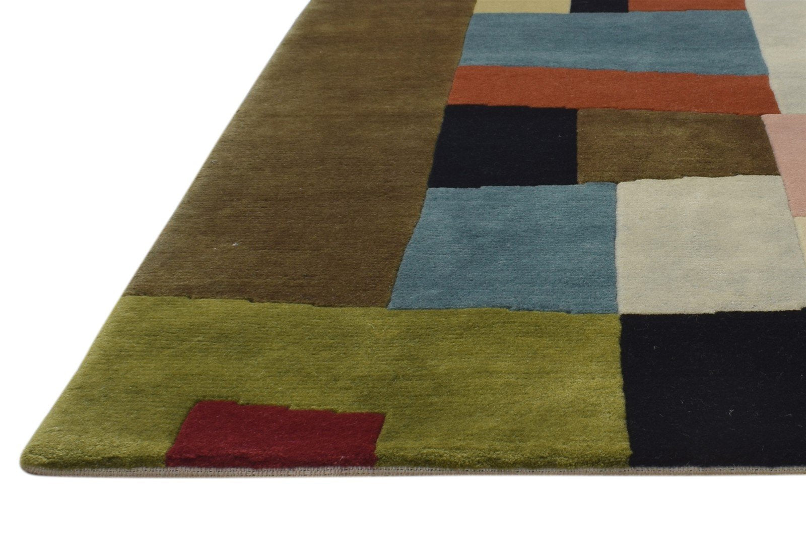 Hand Knotted Multi Color Wool Rug 5X7 Modern Indian Abstract Room Size Carpet 