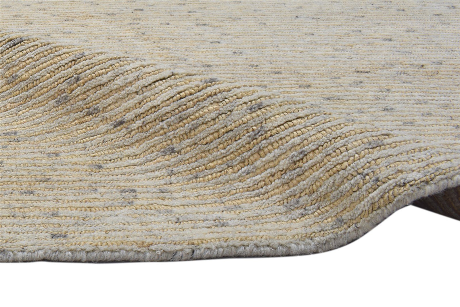 Beige Wool / Jute Rug 5X8 Modern Hand Knotted Scandinavian Striped Room Size 