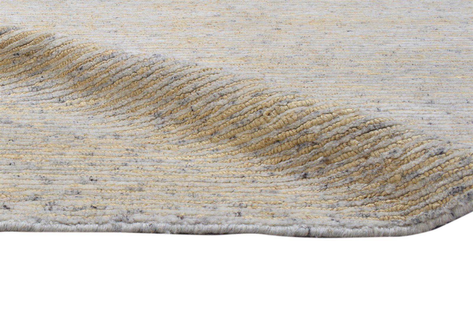 Wool / Jute Beige Rug 5X8 Modern Hand Knotted Scandinavian Striped Room Size 