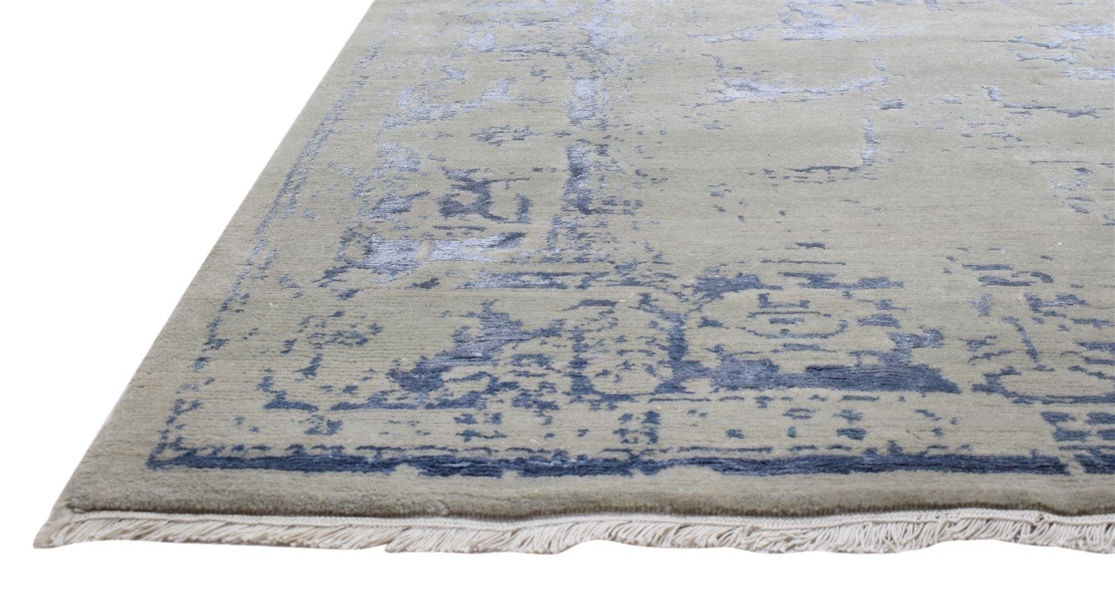 Hand Knotted Silver Wool / Silk Rug 6X9 Modern Oushak Distressed Large Carpet