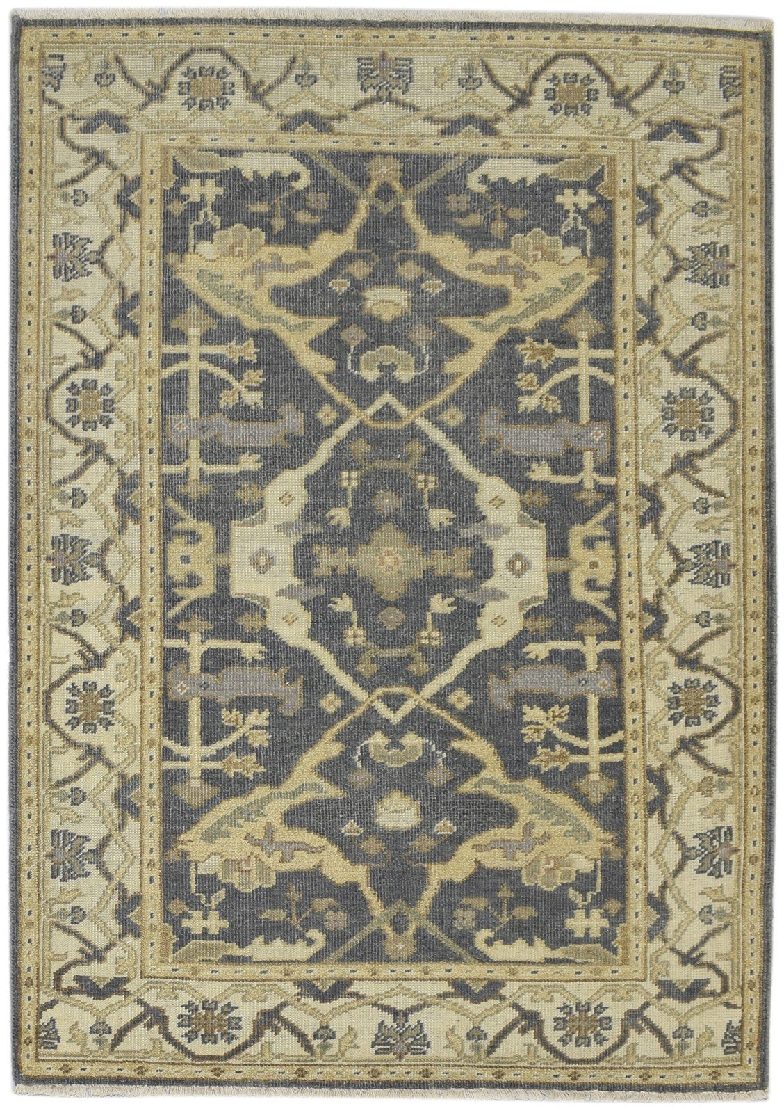 Hand Knotted Charcoal Wool Rug 4' X 6' Persian Oushak Oriental Room Size Carpet