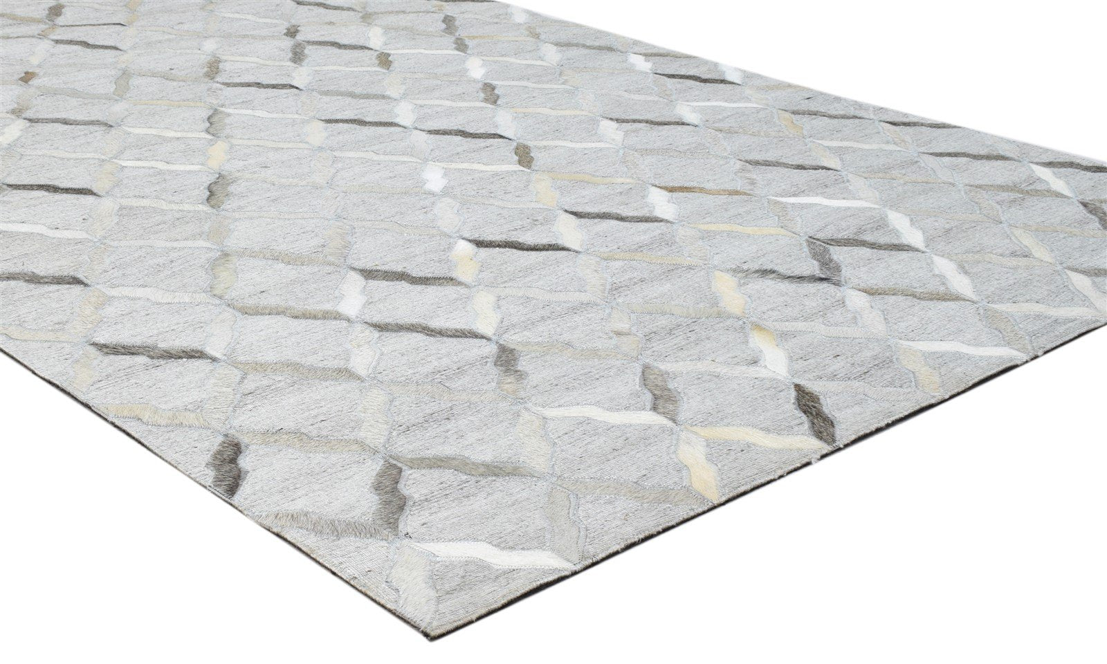 Grey Leather / Cotton Rug 4X6 Modern Hand Woven Moroccan Trellis Room Size  Area Rug 