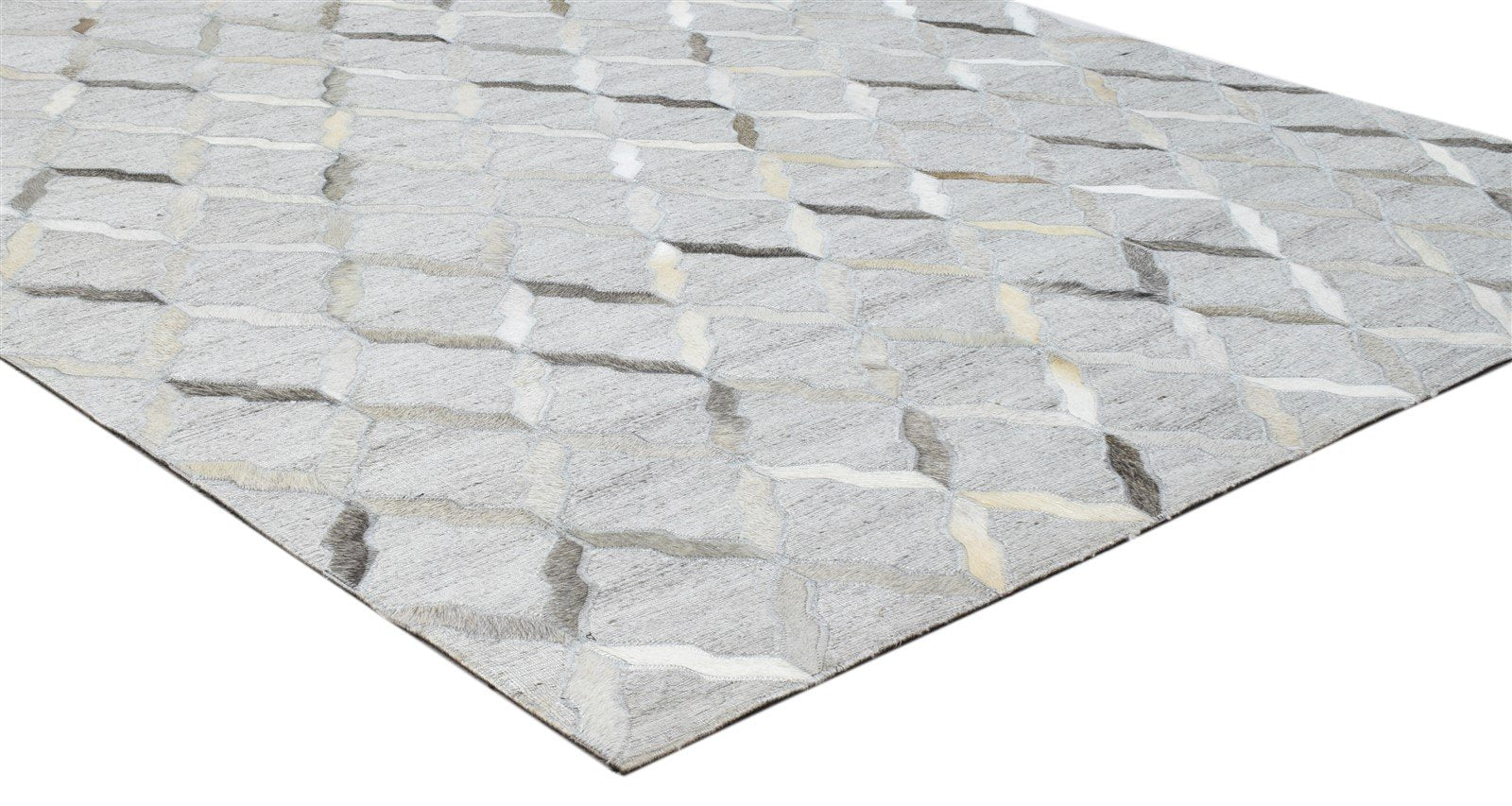 Grey Leather / Cotton Rug 4X6 Modern Hand Woven Moroccan Trellis Room Size  Area Rug 