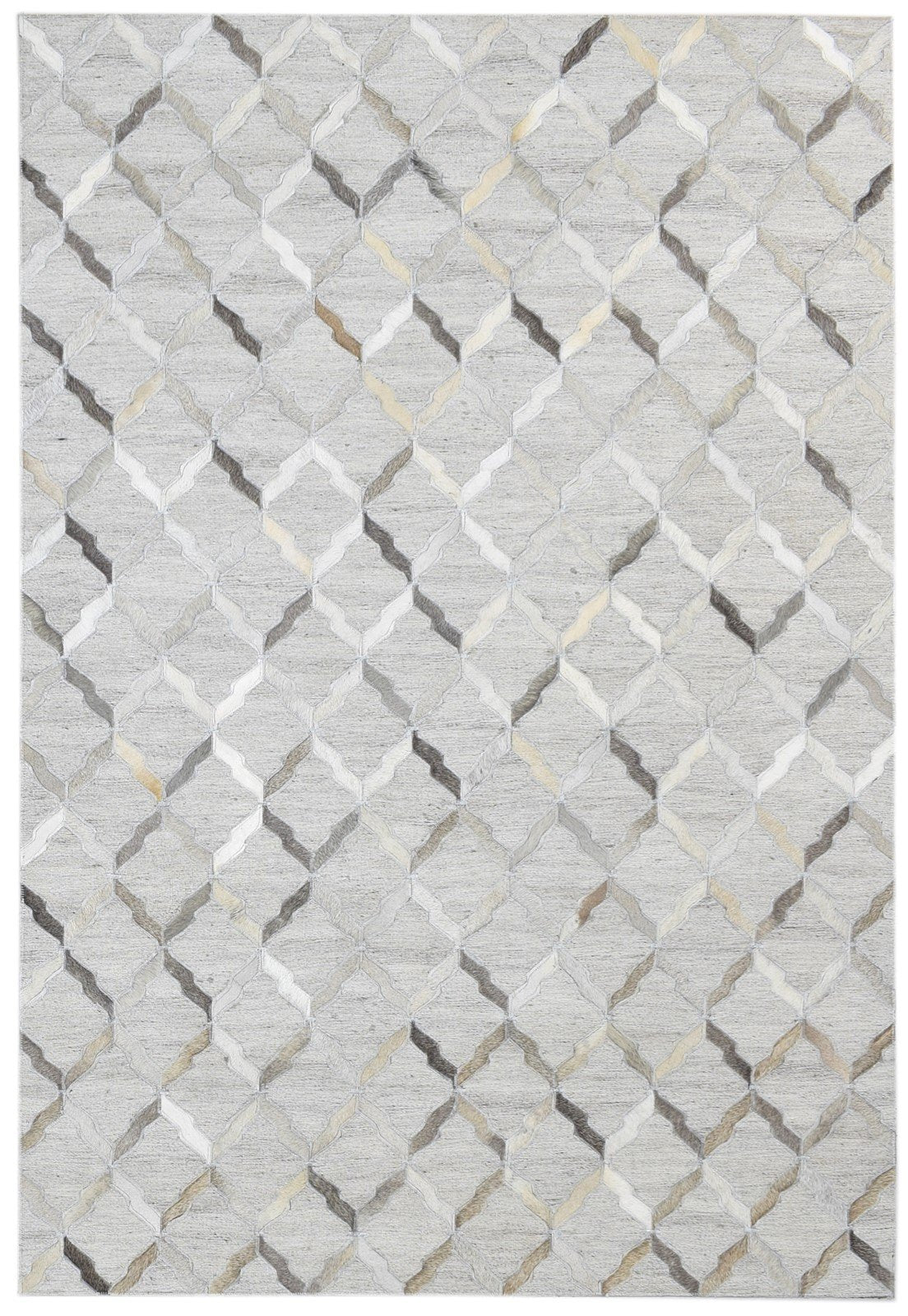 Grey Leather / Cotton Rug 4X6 Modern Hand Woven Moroccan Trellis Room Size