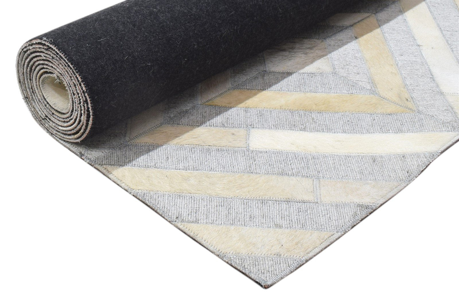 26X9 Rug Leather / Cotton Grey Modern Hand Woven Scandinavian Diamond Small 