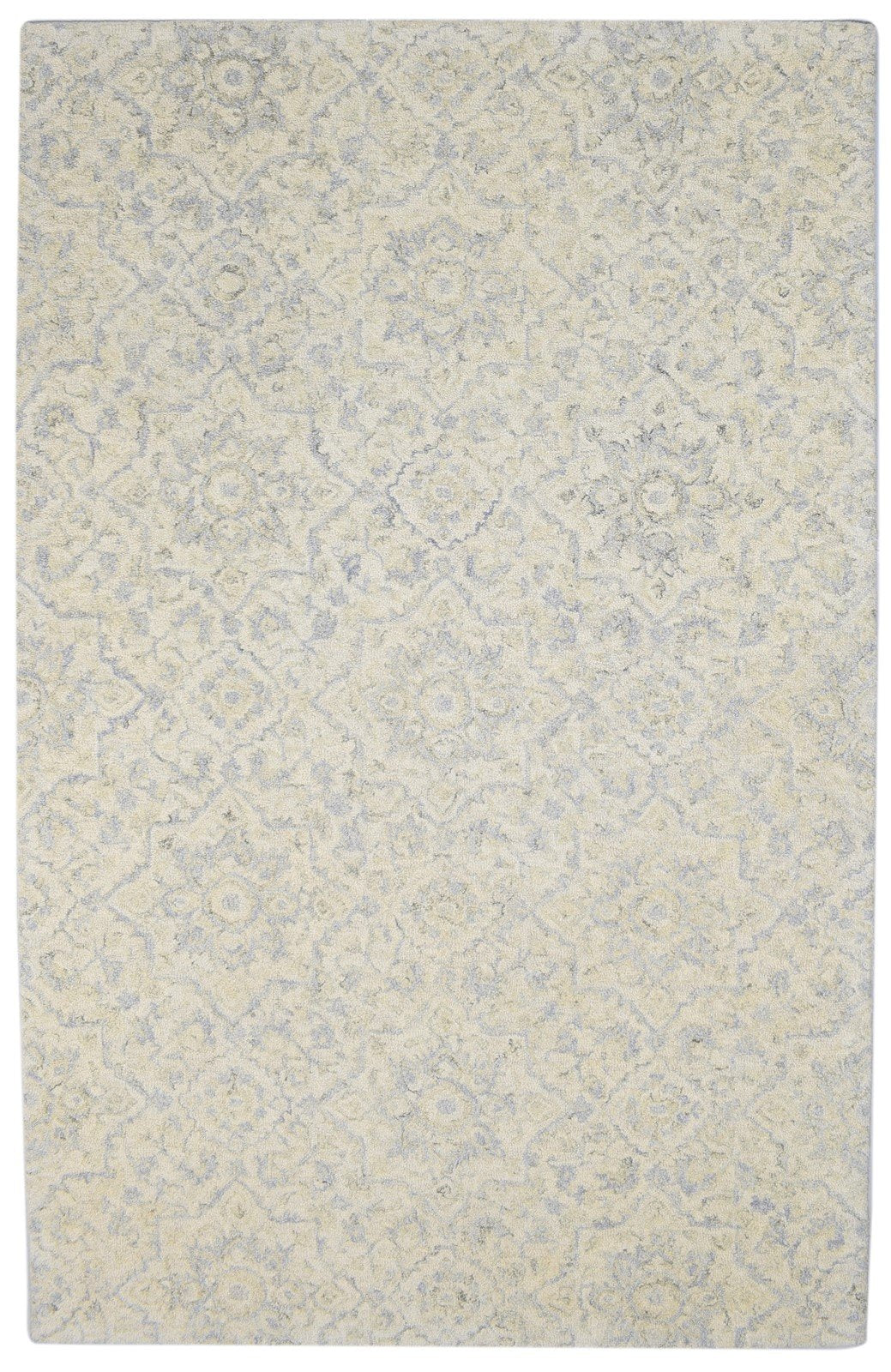 Hand Tufted Beige Wool Rug 5' X 8' Modern French Floral Room Size Carpet