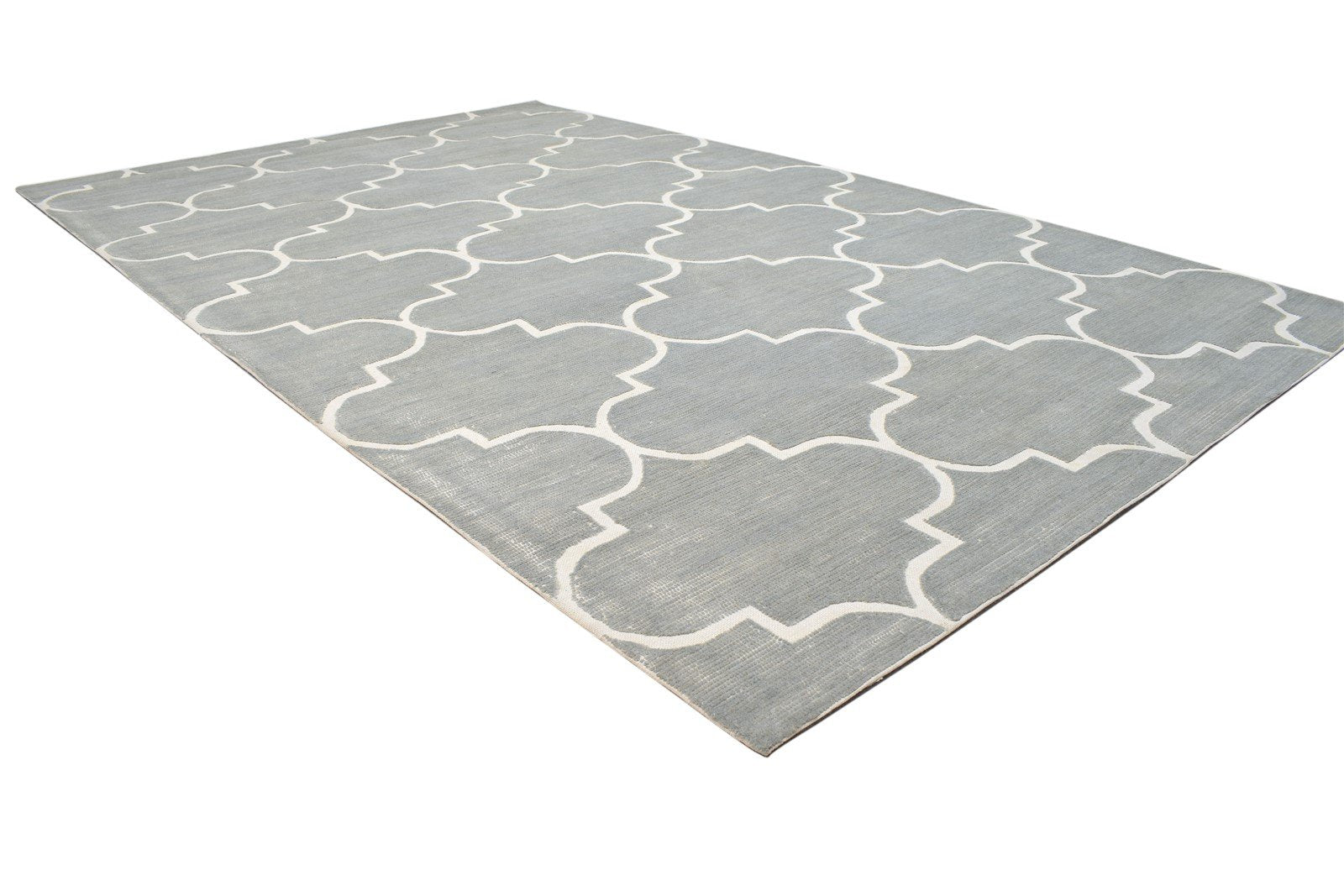 Grey Wool Rug 5' X 8' Modern Hand Tufted Moroccan Scroll Tile Room Size Carpet 