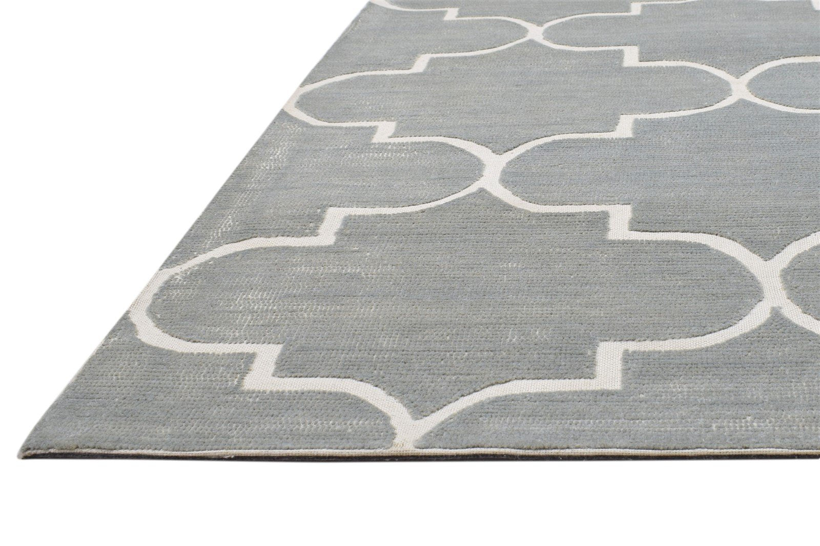 Grey Wool Rug 5' X 8' Modern Hand Tufted Moroccan Scroll Tile Room Size Carpet