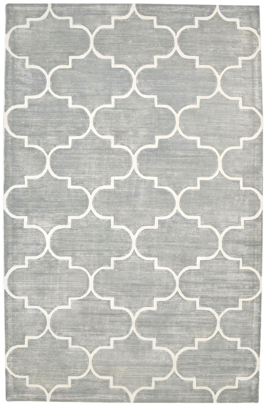 Grey Wool Rug 5' X 8' Modern Hand Tufted Moroccan Scroll Tile Room Size Carpet