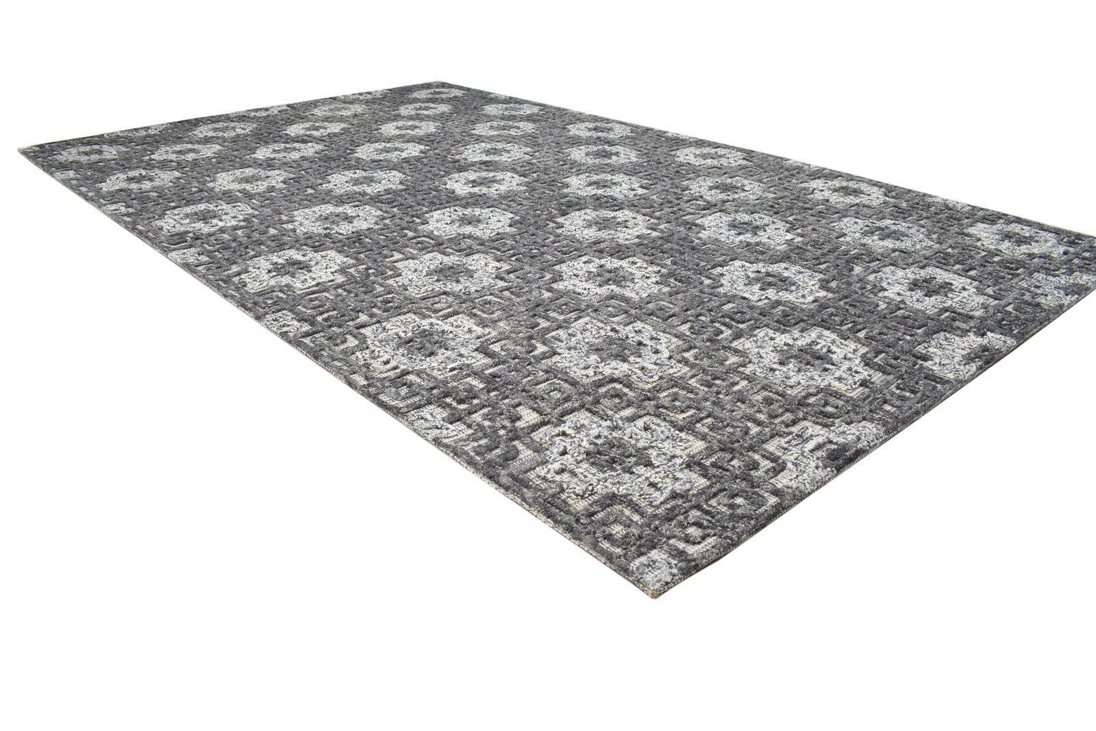 5X8 Rug Wool Charcoal Modern Hand Tufted Scandinavian Geometric Room Size Carpet 