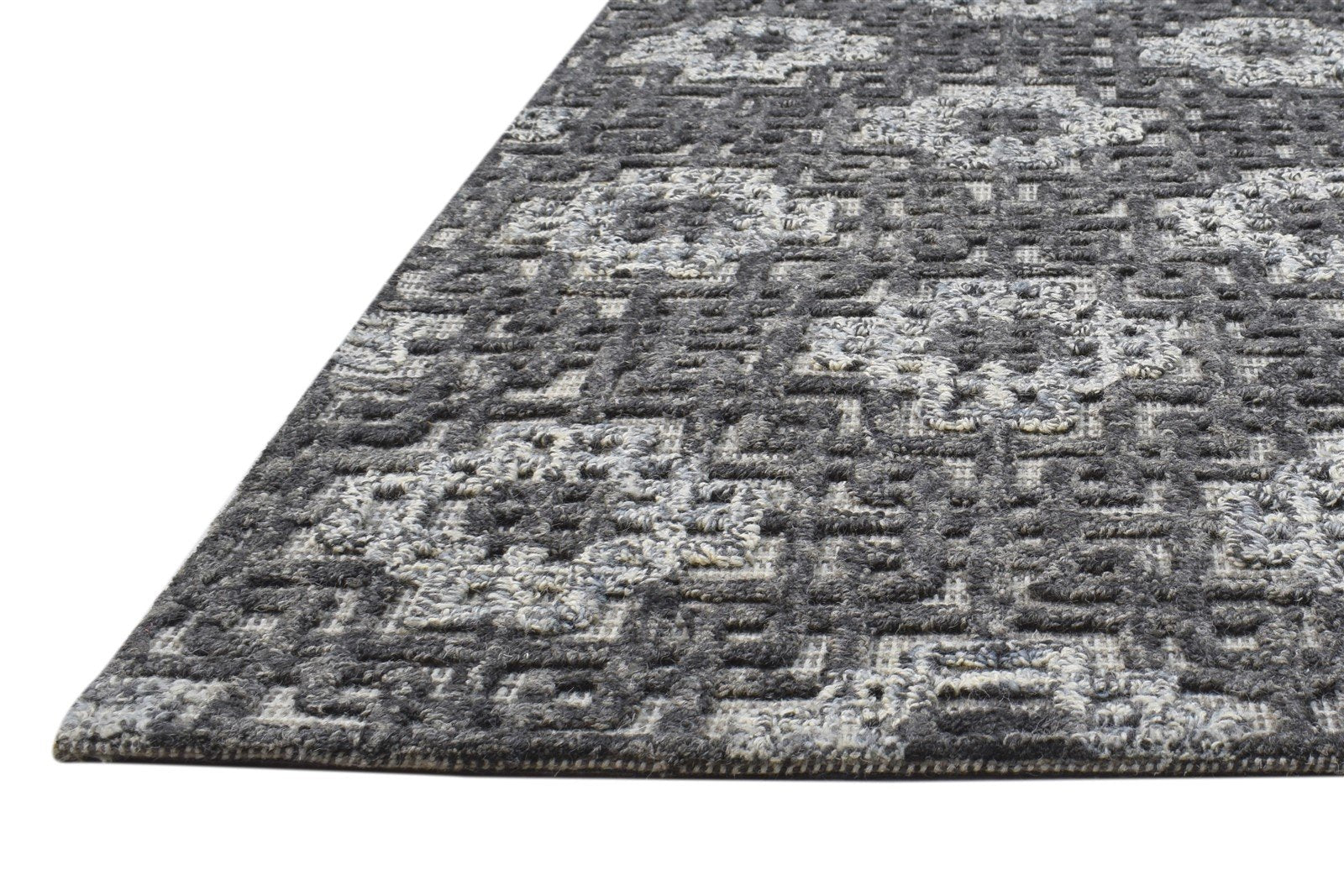 5X8 Rug Wool Charcoal Modern Hand Tufted Scandinavian Geometric Room Size Carpet 