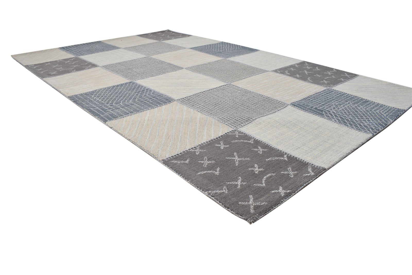 Hand Tufted Beige Wool Rug 5' X 8' Modern Scandinavian Grid Room Size Carpet 