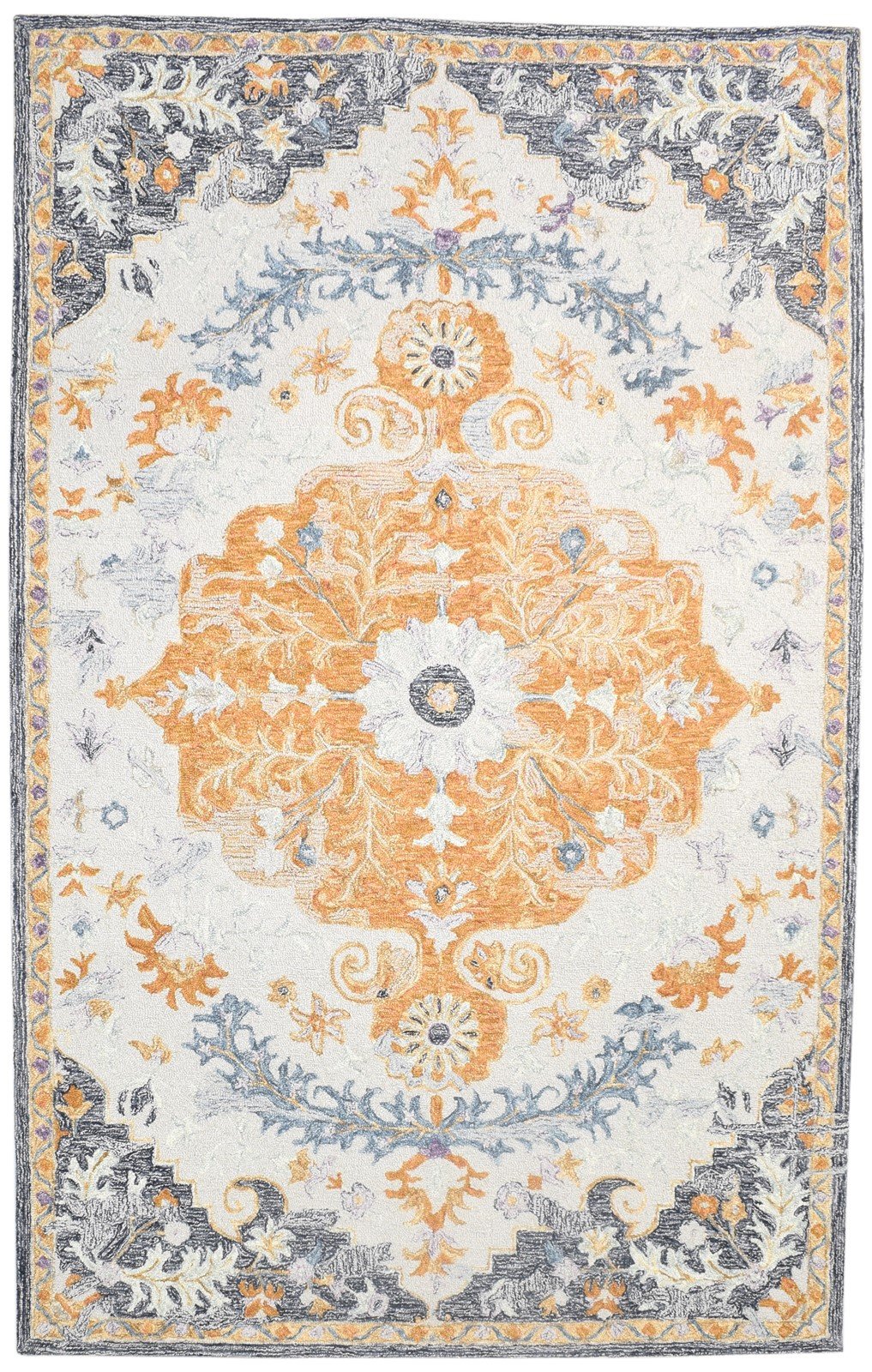 Hand Tufted Grey Wool Rug 5' X 8' Persian Nain Medallion Room Size Carpet 