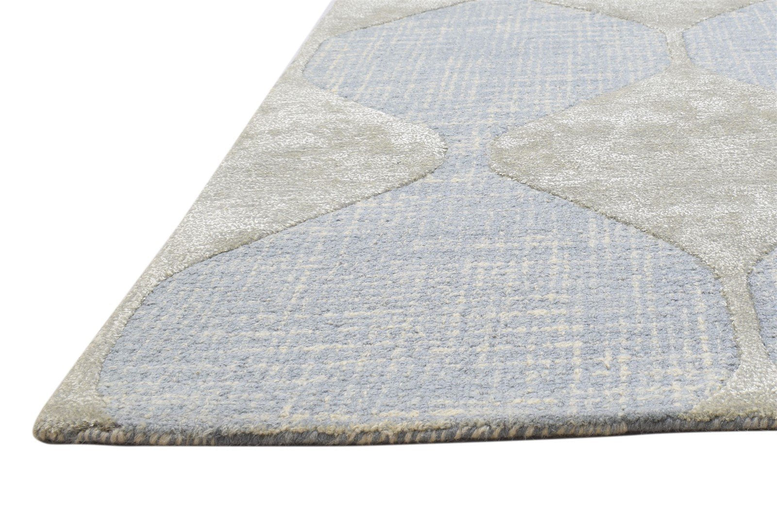 Wool Blue Rug 5' X 8' Modern Hand Tufted Scandinavian Circles Room Size Carpet 