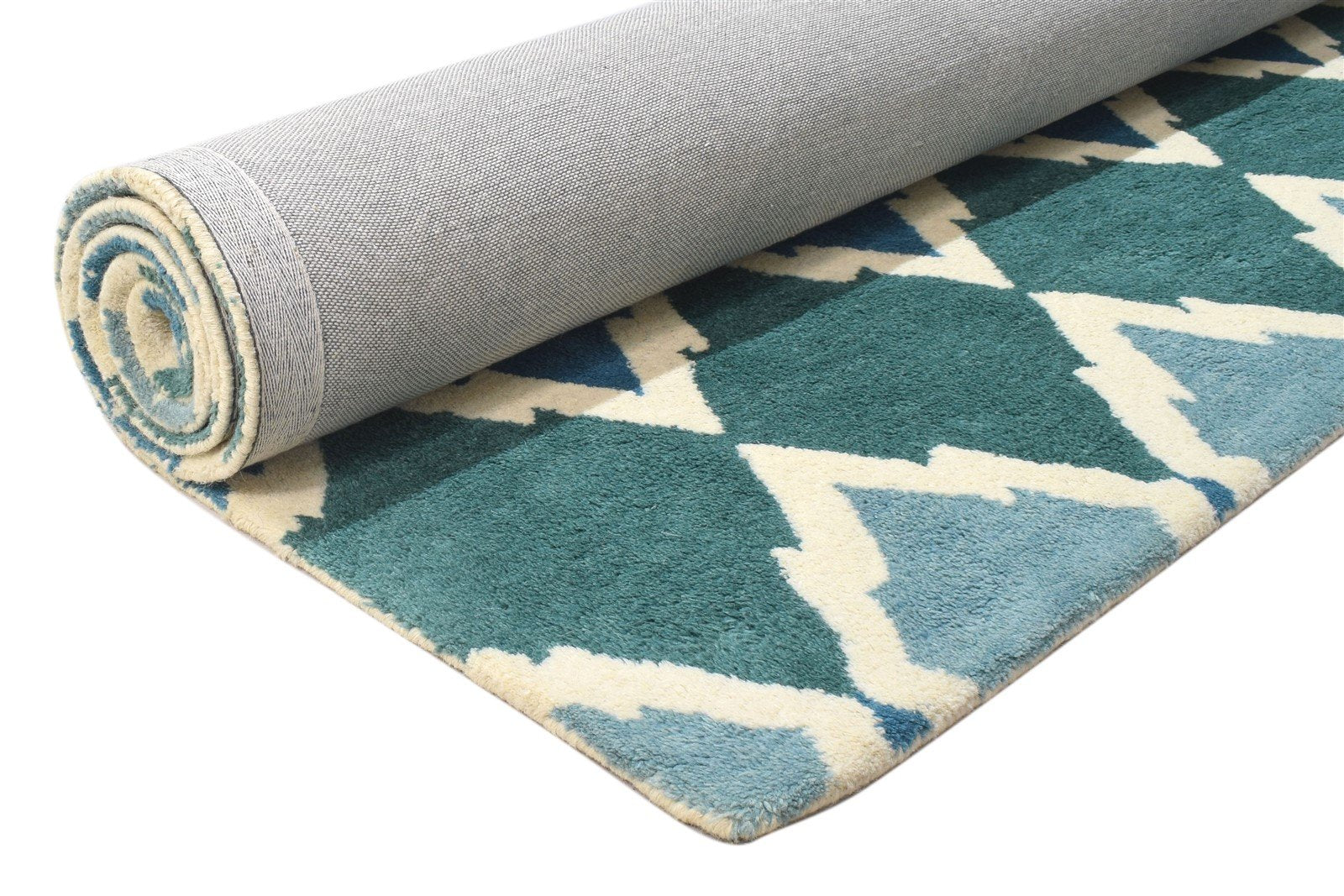 Wool Blue Rug 5' X 8' Modern Hand Tufted Scandinavian Diamond Room Size Carpet 