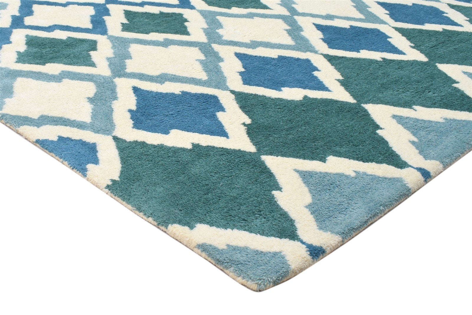 Wool Blue Rug 5' X 8' Modern Hand Tufted Scandinavian Diamond Room Size Carpet 