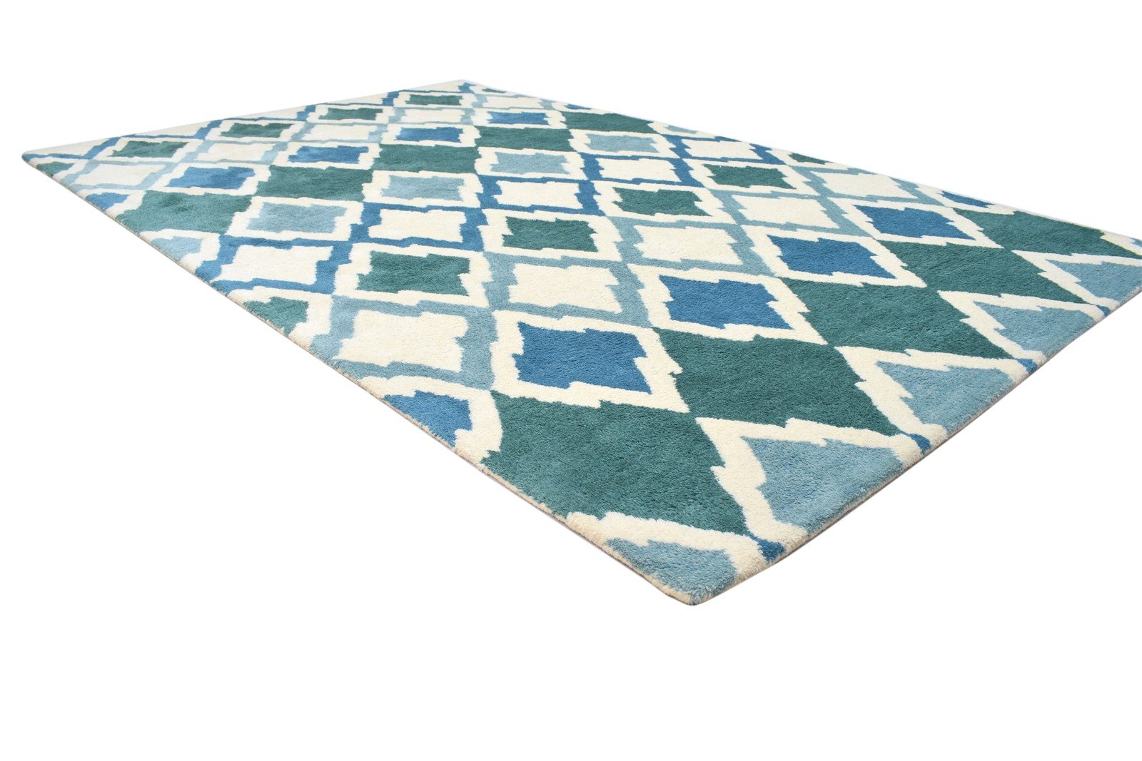 Wool Blue Rug 5' X 8' Modern Hand Tufted Scandinavian Diamond Room Size Carpet 