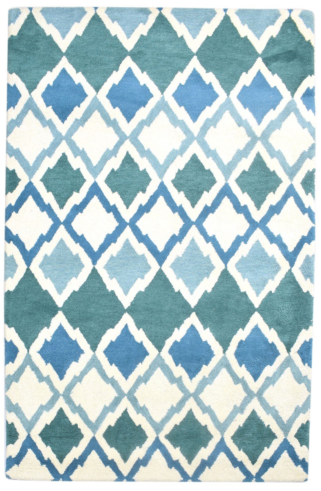 Wool Blue Rug 5' X 8' Modern Hand Tufted Scandinavian Diamond Room Size Carpet 