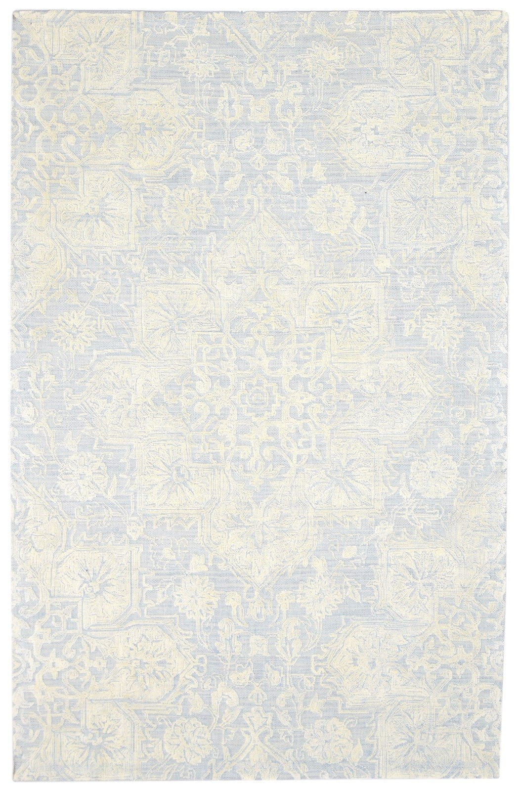 Wool Blue Rug 5' X 8' Modern Hand Tufted Heriz-Indian Oriental Room Size Carpet 