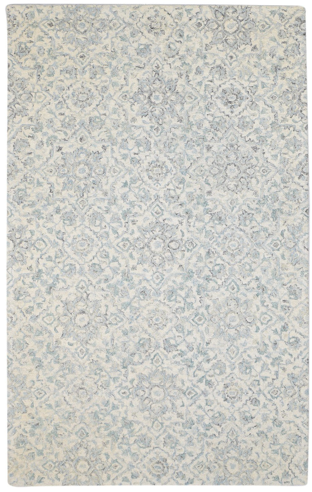 Wool Grey Rug 5' X 8' Modern Hand Tufted French Floral Room Size Carpet 