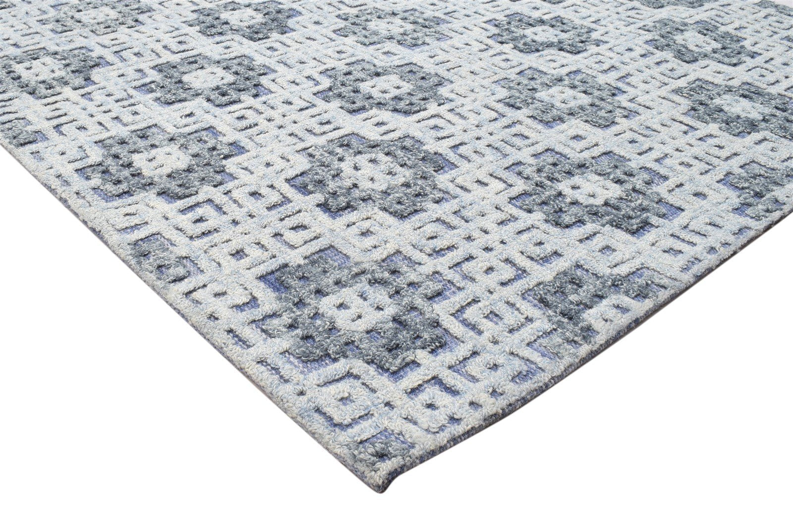 Hand Tufted Grey Wool Rug 5' X 8' Modern Scandinavian Trellis Room Size Carpet 