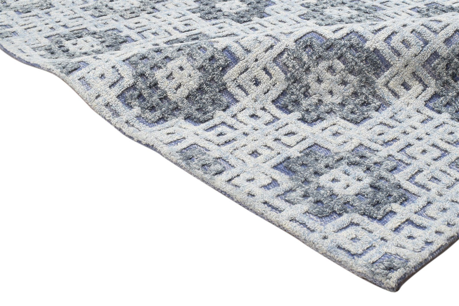 Hand Tufted Grey Wool Rug 5' X 8' Modern Scandinavian Trellis Room Size Carpet 