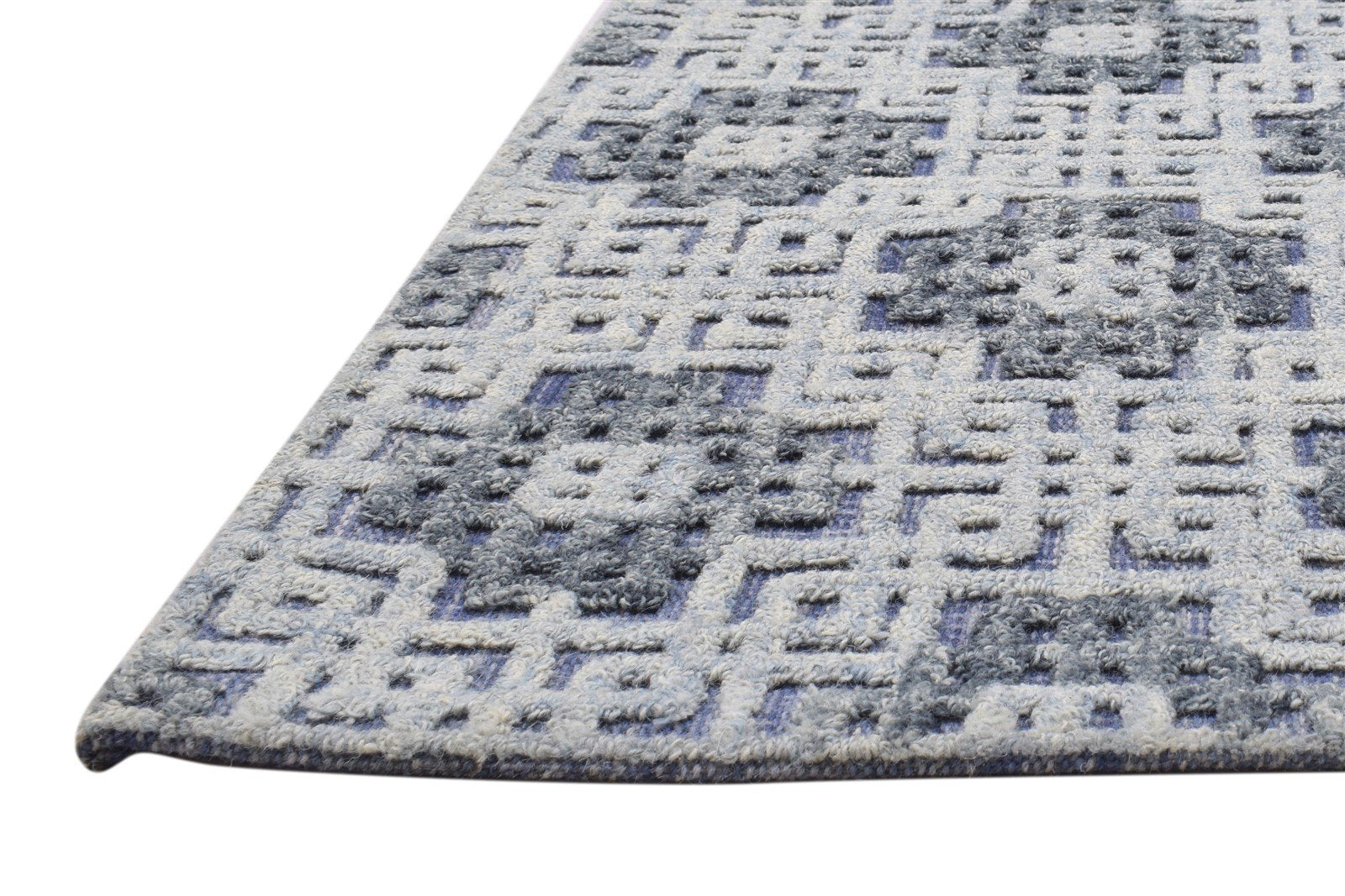 Hand Tufted Grey Wool Rug 5' X 8' Modern Scandinavian Trellis Room Size Carpet 