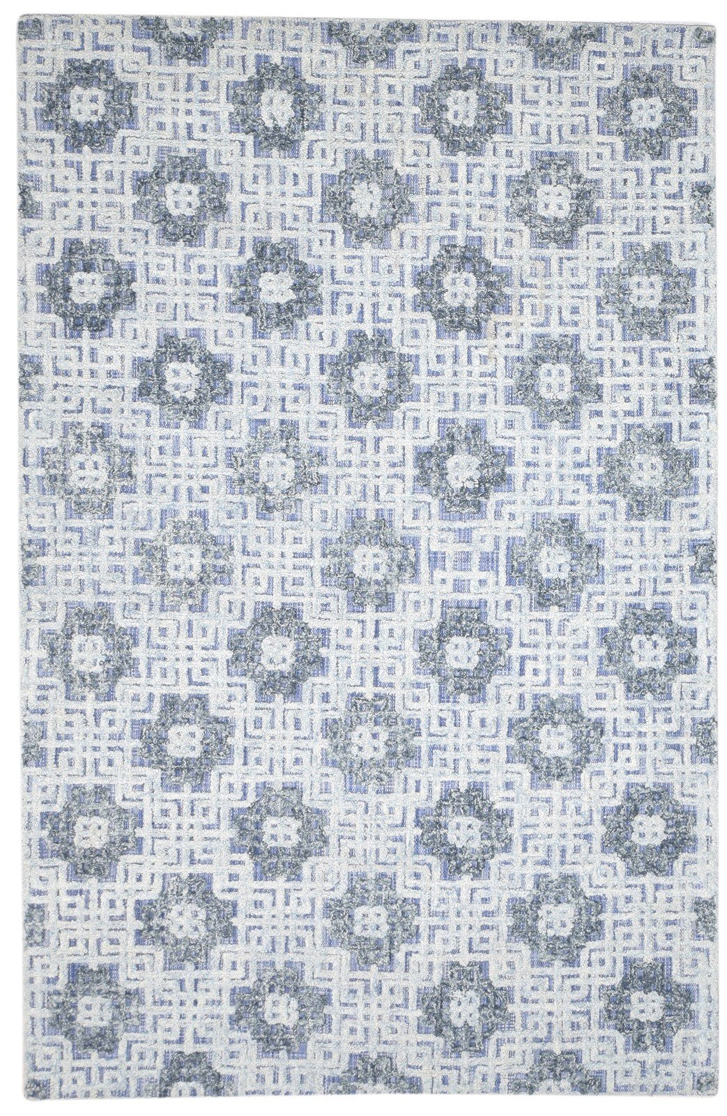 Hand Tufted Grey Wool Rug 5' X 8' Modern Scandinavian Trellis Room Size Carpet 