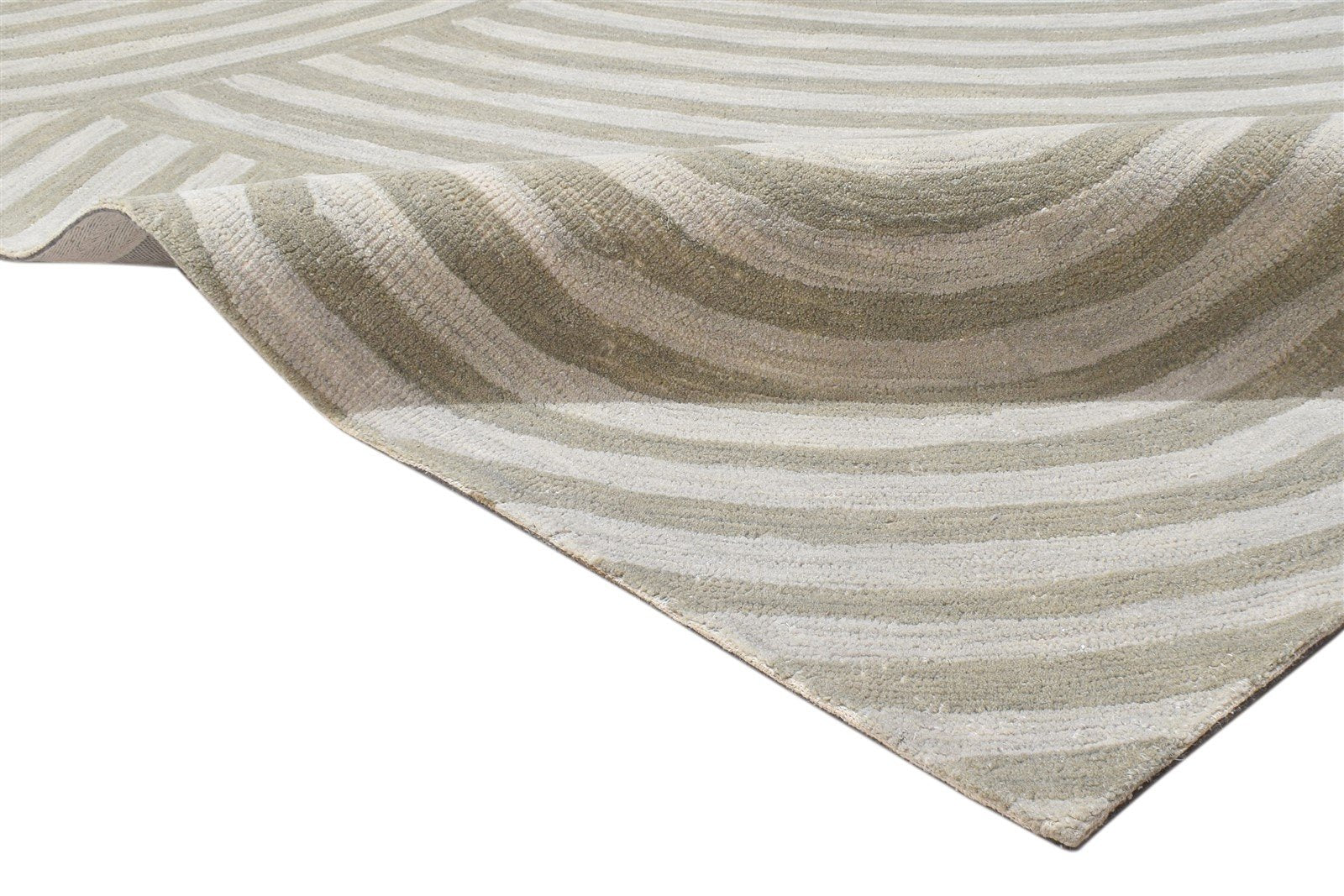 Sage Wool Rug 5' X 8' Modern Hand Tufted Scandinavian Swirls Room Size Carpet 