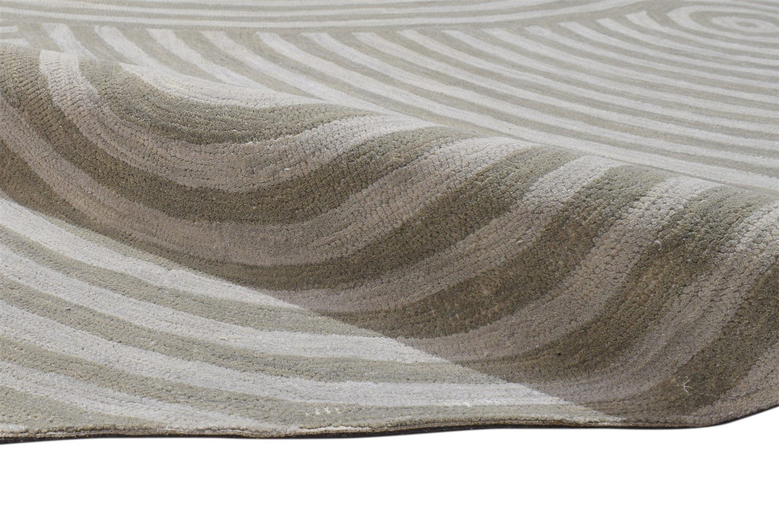 Sage Wool Rug 5' X 8' Modern Hand Tufted Scandinavian Swirls Room Size Carpet 