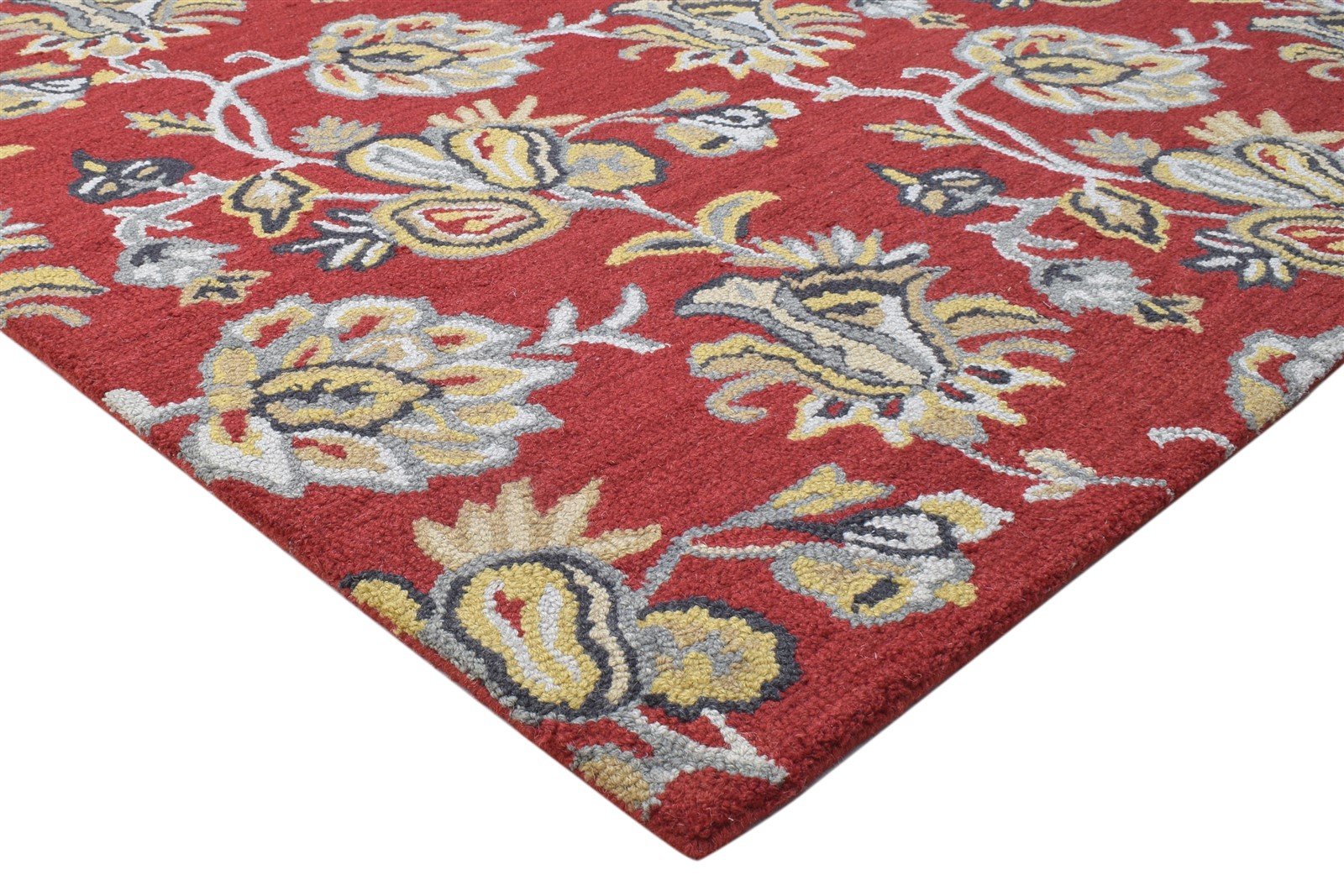 Wool Red Rug 5' X 8' Modern Hand Tufted French Floral Room Size Carpet 