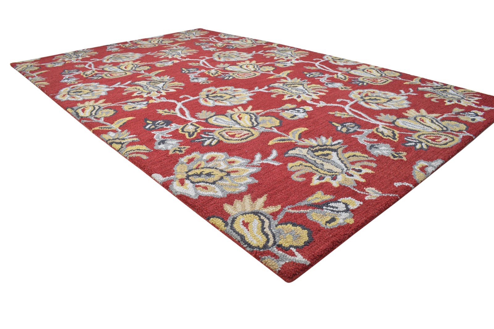 Wool Red Rug 5' X 8' Modern Hand Tufted French Floral Room Size Carpet 