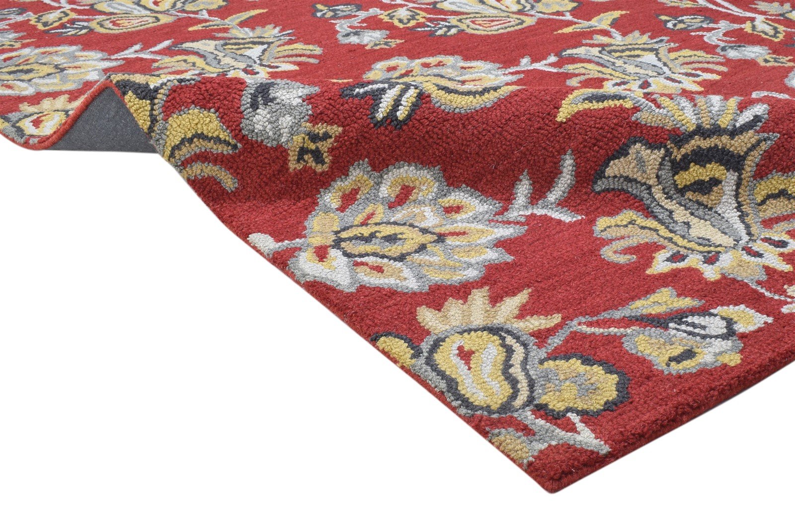 Wool Red Rug 5' X 8' Modern Hand Tufted French Floral Room Size Carpet 