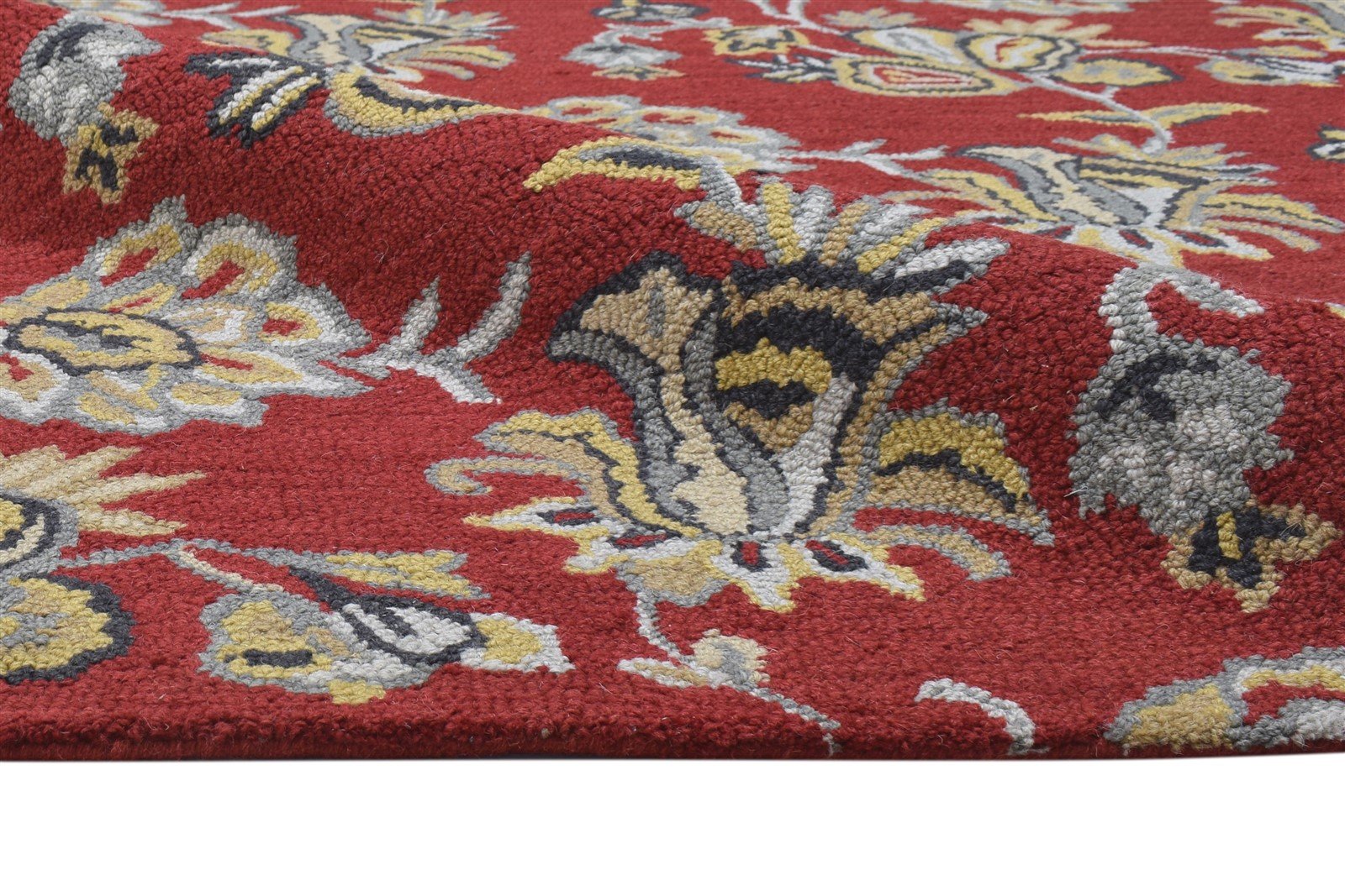 Wool Red Rug 5' X 8' Modern Hand Tufted French Floral Room Size Carpet 