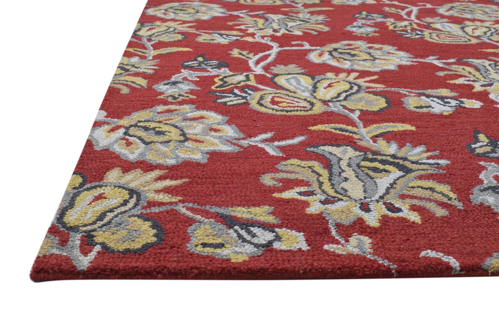 Wool Red Rug 5' X 8' Modern Hand Tufted French Floral Room Size Carpet 