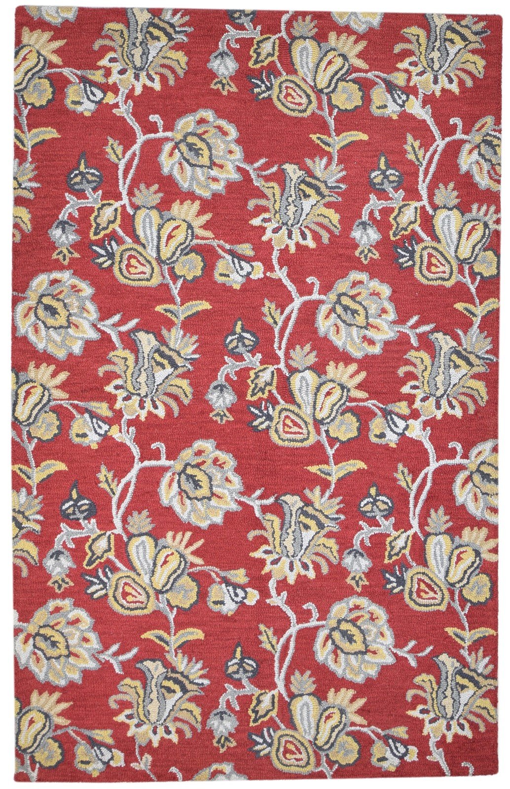 Wool Red Rug 5' X 8' Modern Hand Tufted French Floral Room Size Carpet 