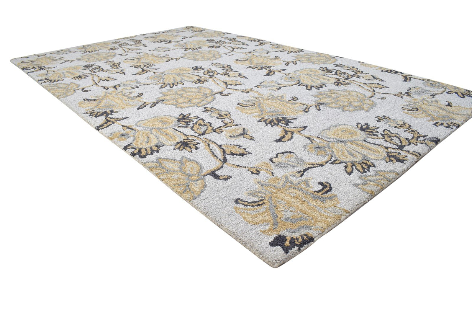 5' X 8' Rug Wool Grey Modern Hand Tufted French Floral Room Size Carpet 