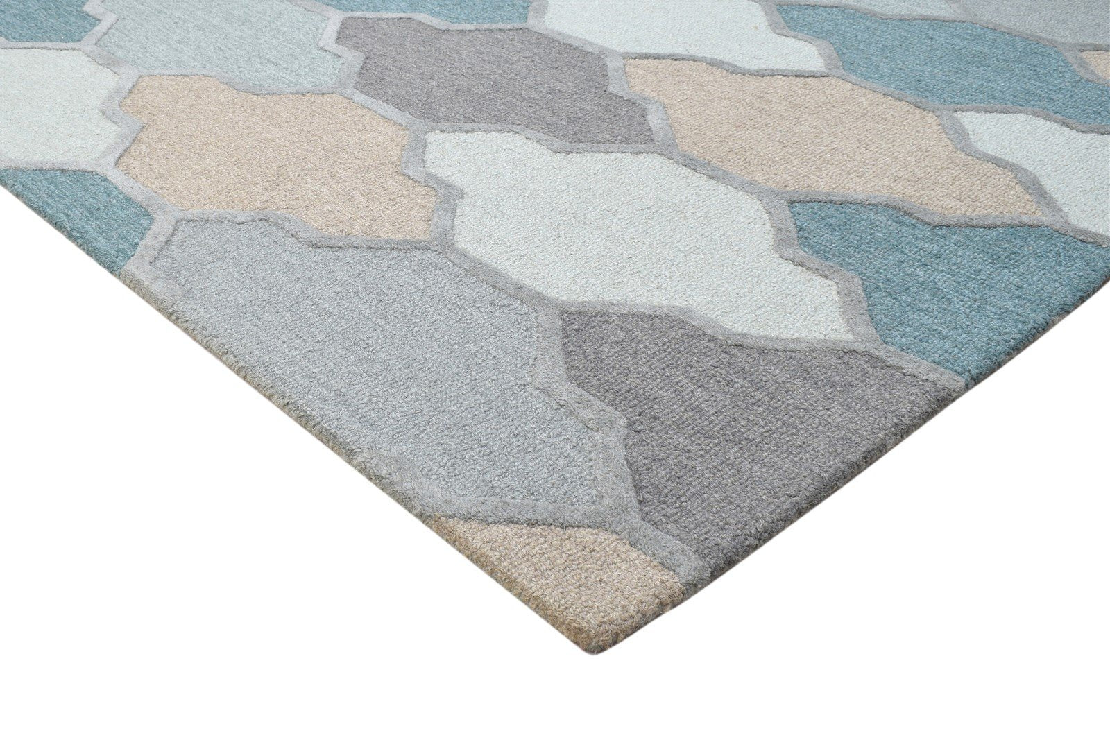 Grey Wool Rug 5' X 8' Modern Hand Tufted Scandinavian Diamond Room Size Carpet 