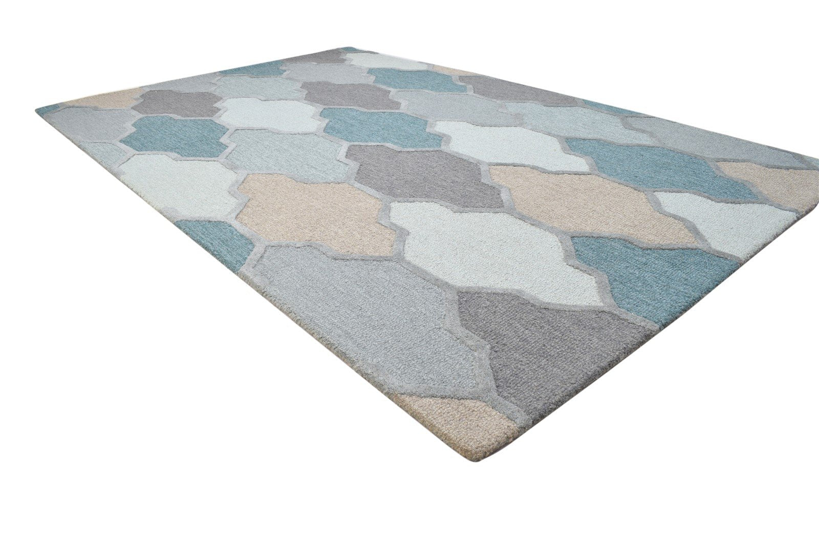 Grey Wool Rug 5' X 8' Modern Hand Tufted Scandinavian Diamond Room Size Carpet 