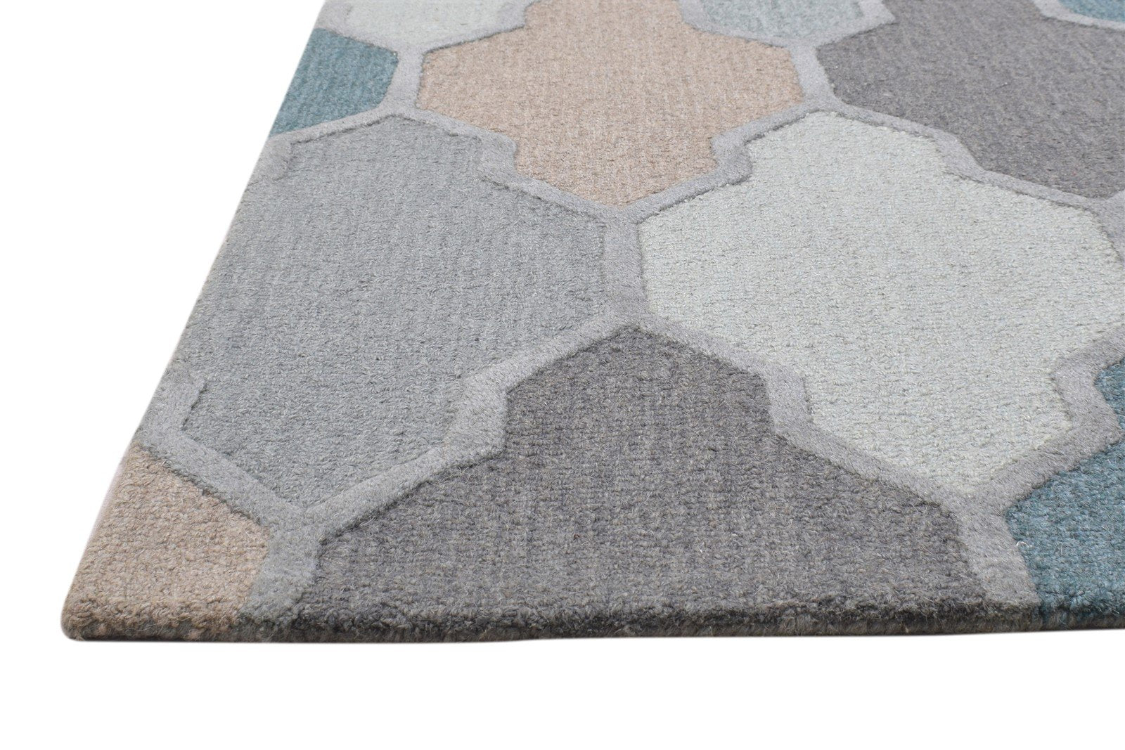 Grey Wool Rug 5' X 8' Modern Hand Tufted Scandinavian Diamond Room Size Carpet 