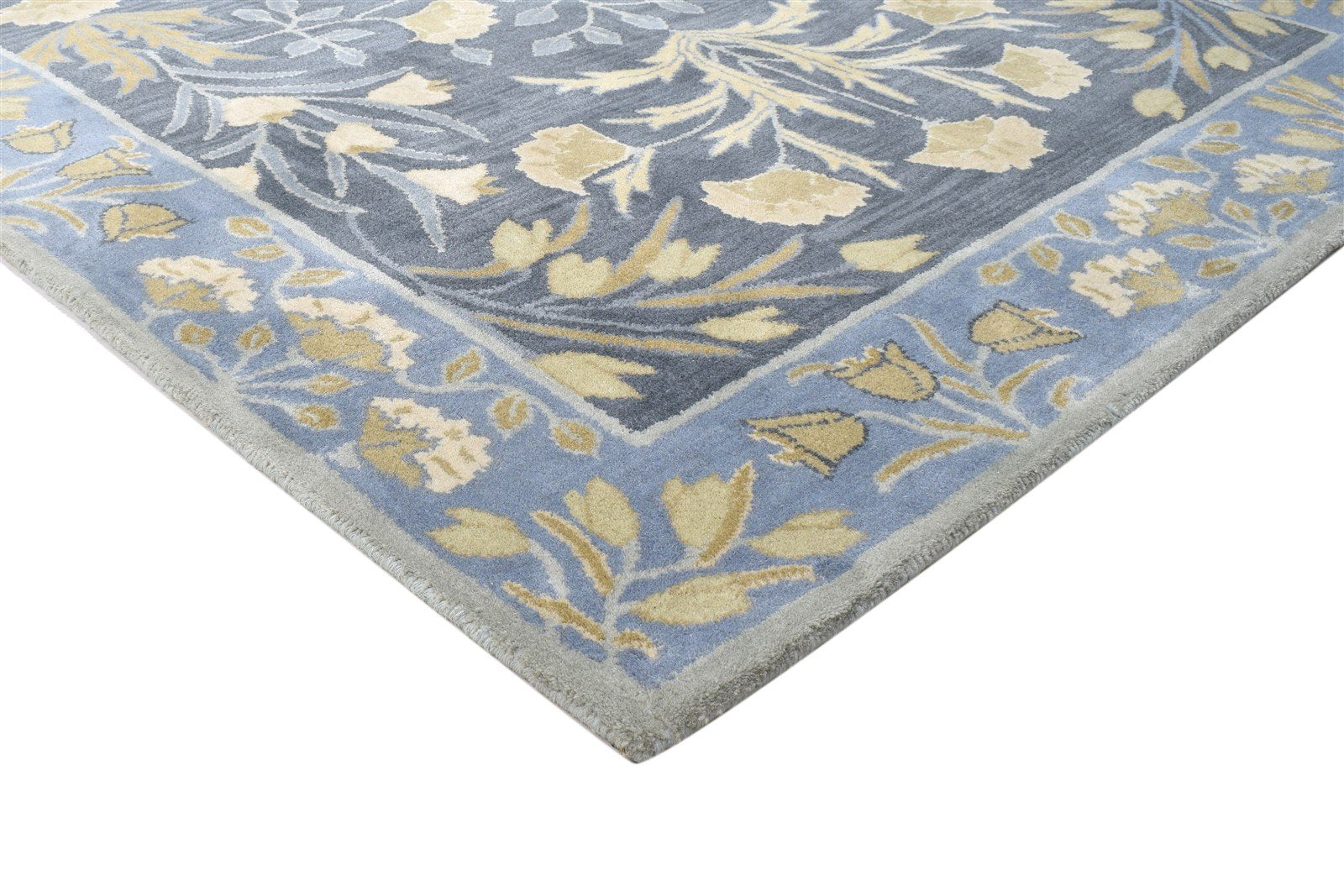 Blue Wool Rug 5' X 8' Modern Hand Tufted French Floral Room Size Carpet 