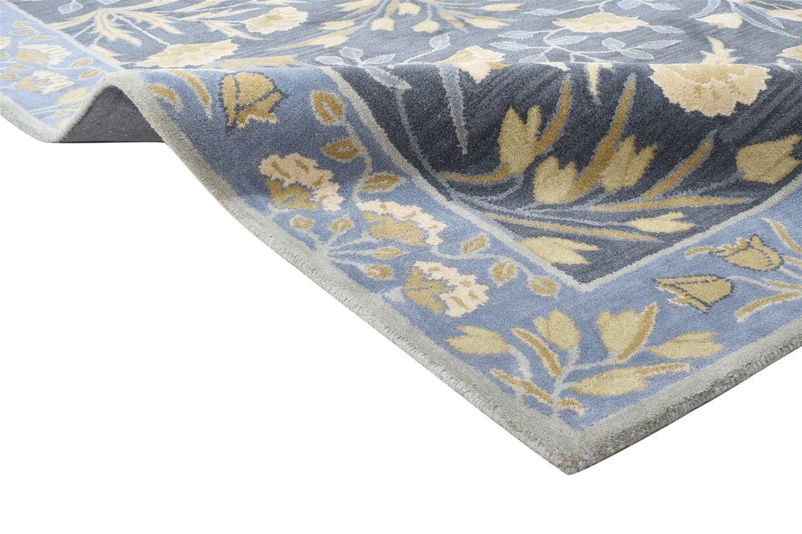 Blue Wool Rug 5' X 8' Modern Hand Tufted French Floral Room Size Carpet 