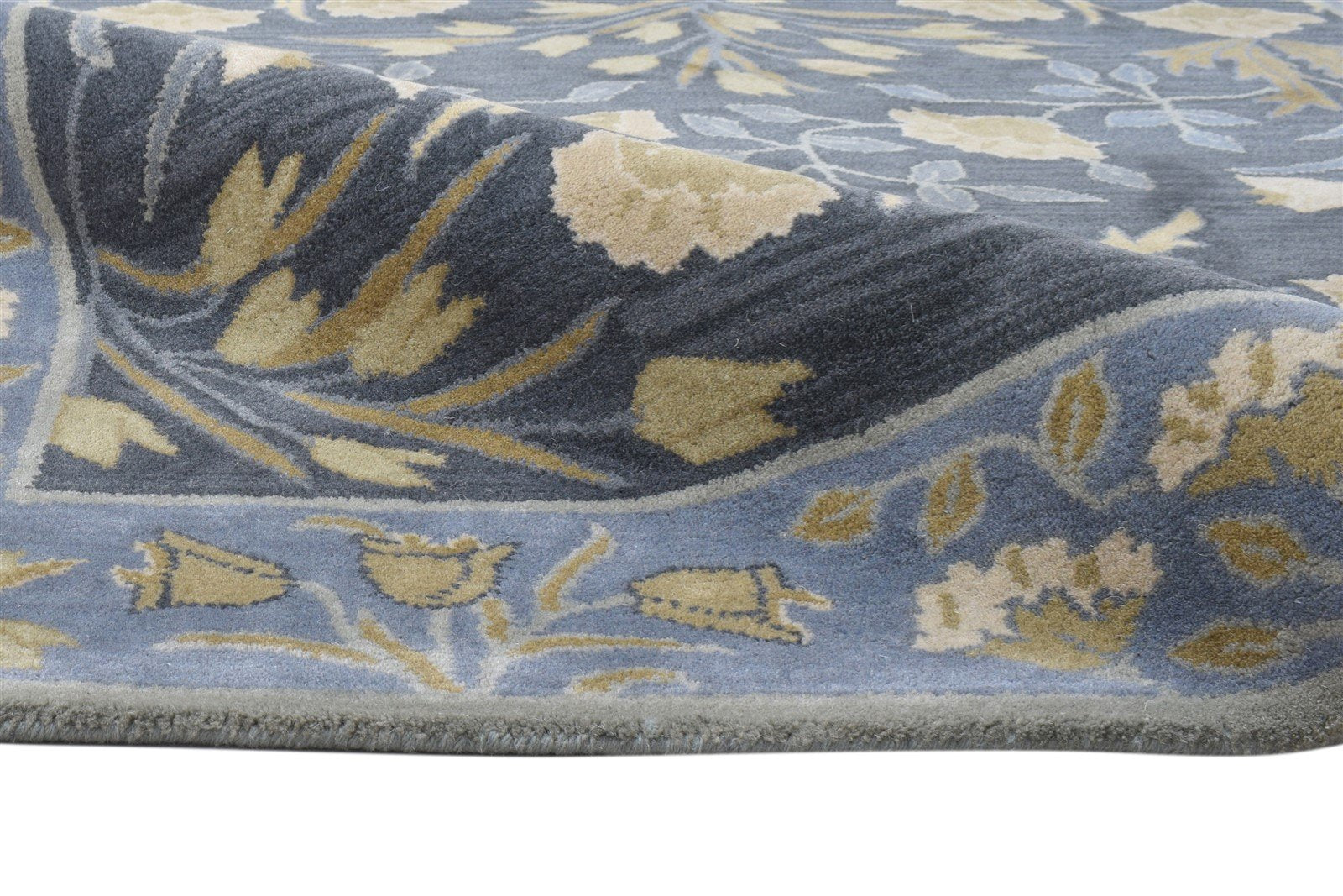 Blue Wool Rug 5' X 8' Modern Hand Tufted French Floral Room Size Carpet  Area Rug 
