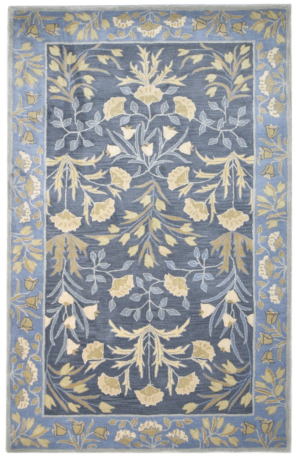 Blue Wool Rug 5' X 8' Modern Hand Tufted French Floral Room Size Carpet 