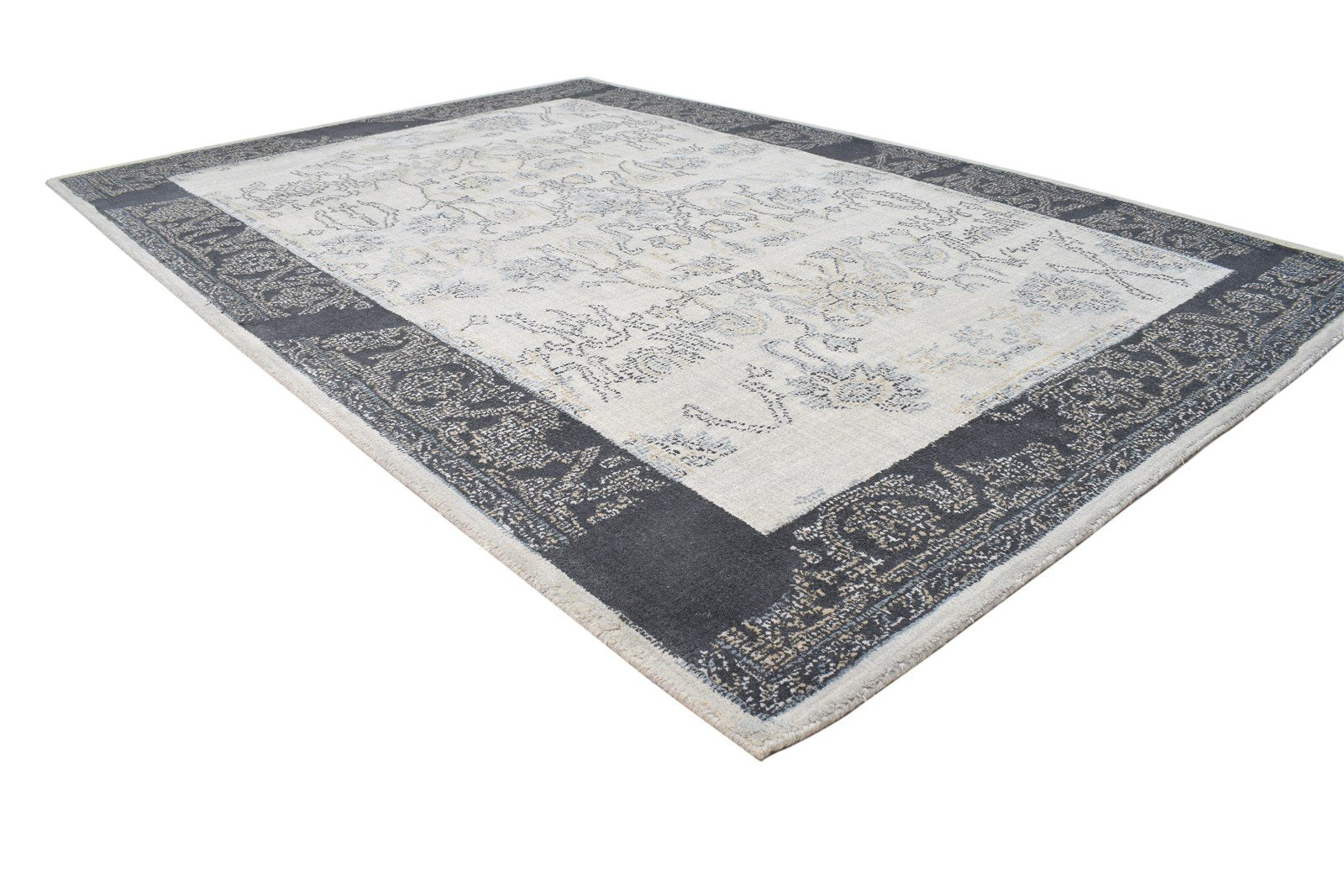 Hand Tufted Grey Wool Rug 5' X 8' Erased Oushak Oriental Room Size Carpet 