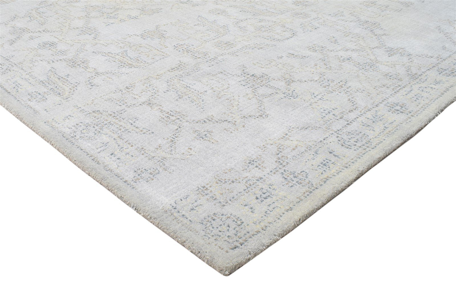 Hand Tufted Grey Wool Rug 5' X 8' Erased Oushak Floral Room Size Carpet 