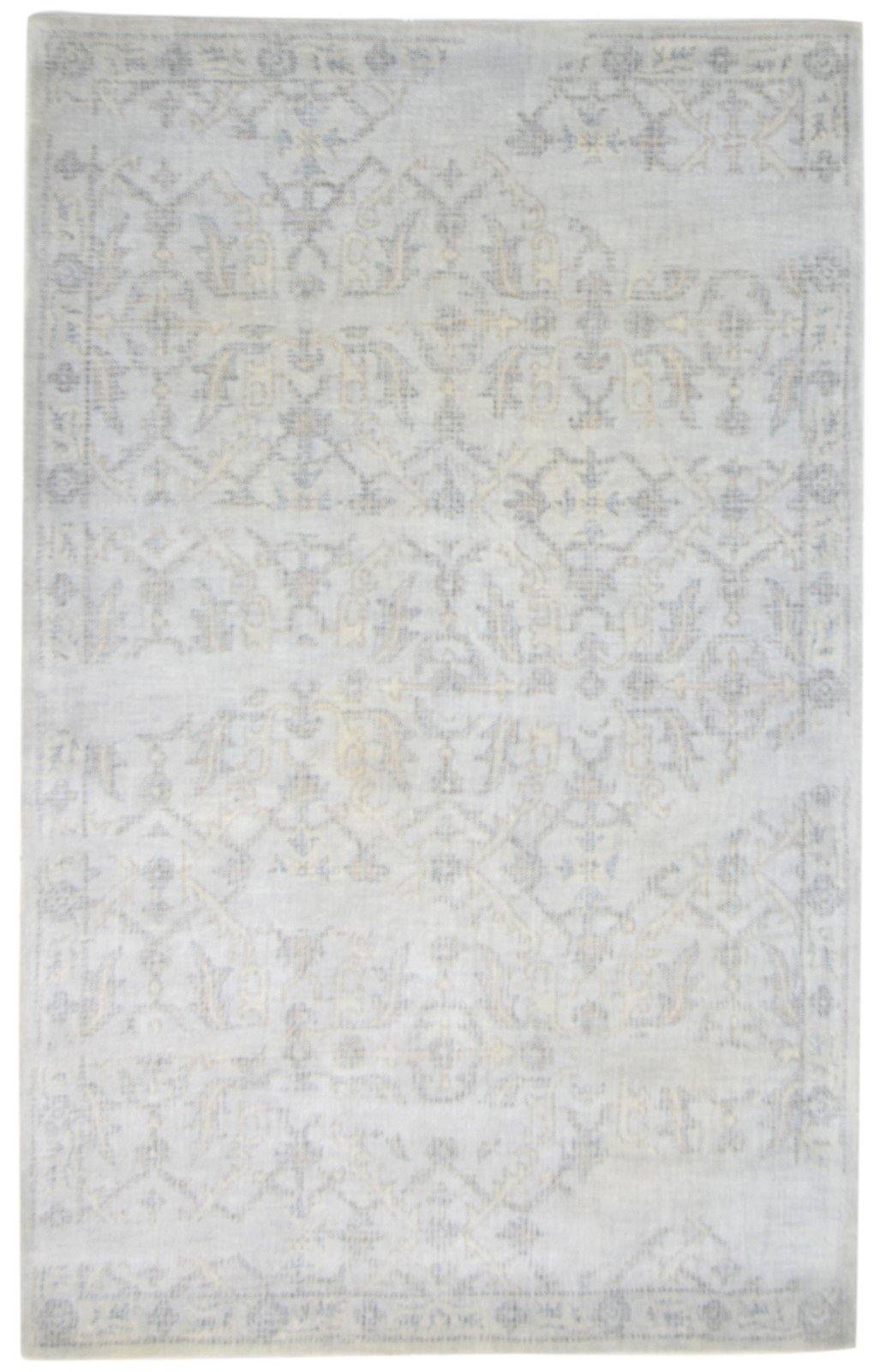 Hand Tufted Grey Wool Rug 5' X 8' Erased Oushak Floral Room Size Carpet 